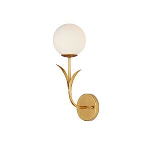 Rossville 1-Light Wall Sconce in Contemporary Gold Leaf with Frosted White