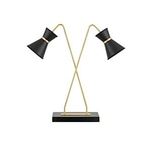 Avignon 2-Light Desk Lamp in Polished Brass with Oil Rubbed Bronze with Black