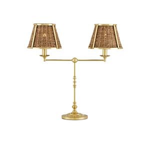 Deauville 2-Light Desk Lamp in Polished Brass with Natural