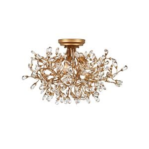 Crystal Bud 5-Light Semi-Flush Mount in Clear with Brass