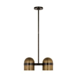 Octavia 2-Light LED Pendant in Blackened Bronze with Bright Worn Brass