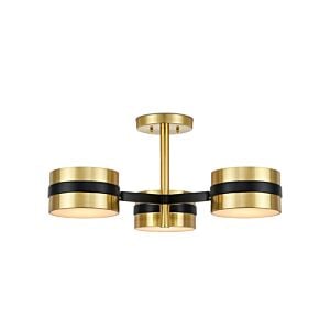 Heybrook 3-Light Semi-Flush Mount in Polished Brass with Black with White