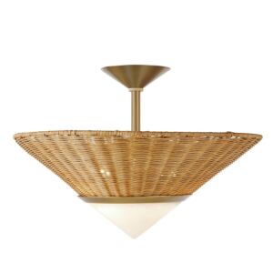 Calista 3-Light Flush Mount in Natural with White/Antique Brass