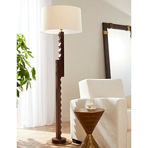 Elvis 1-Light Floor Lamp in Dark Walnut with Antique Brass/Antique Brass/Ivory/White