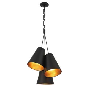 Alston 3-Light Pendant in Matte Black with Antique Gold