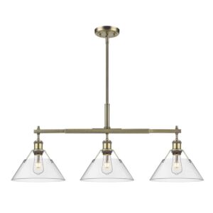 Orwell AB 3-Light Linear Pendant in Aged Brass