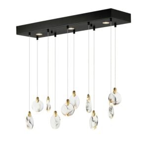 Pebble LED Linear Pendant in Black with Polished Gold