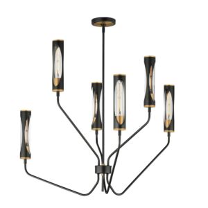 Regent 6-Light LED Pendant in Black with Antique Brass