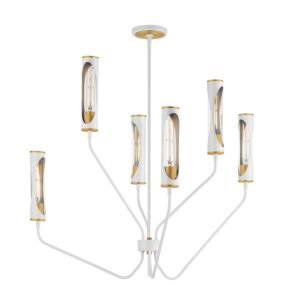 Regent 6-Light LED Pendant in Light French Gray with Natural Aged Brass