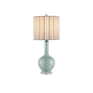 Celadon Crackle 1-Light Table Lamp in Celadon Crackle with Clear with Antique Brass