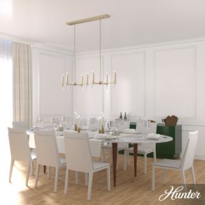 Hunter Sunjai 7-Light Linear Chandelier in Alturas Gold