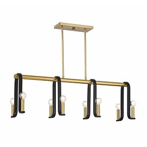 Archway 8-Light Linear Chandelier in Matte Black with Warm Brass Accents