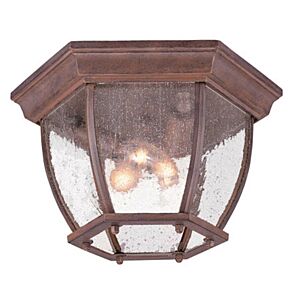 3-Light Burled Walnut Flushmount Ceiling Light With Seeded Glass