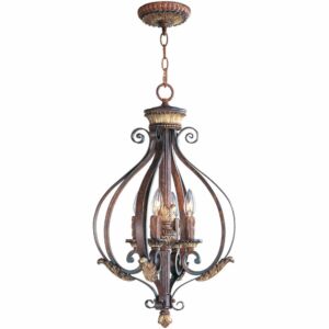 Villa Verona 4-Light Foyer Chandelier in Hand Applied Verona Bronze w with Aged Gold Leafs