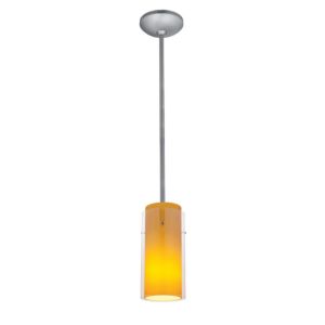 Access Glass`N Glass Cylinder Pendant Light in Brushed Steel