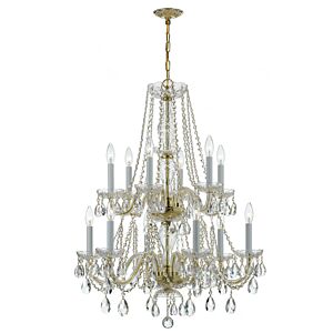 Traditional Crystal 12-Light Chandelier in Polished Brass