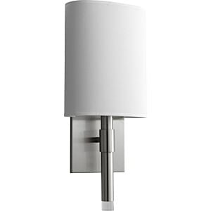 Beacon 1-Light LED Wall Sconce in Satin Nickel W with White Linen