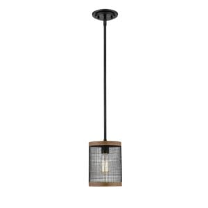 Mesa 1-Light Mini Pendant in Matte Black with Wood Grain