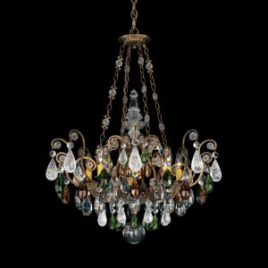 Schonbek Renaissance Rock Crystal 8 Light Chandelier in Etruscan Gold with Olivine And Smoke Topaz Clear Rock Crystal Colors Crystals