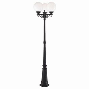 Havana 3-Head Matte Black Surface Mount Post Light With White Acrylic Globe