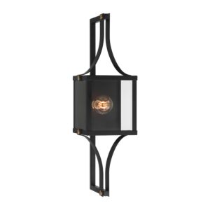 Raeburn 1-Light Outdoor Wall Lantern in Matte Black and Weathered Brushed Brass
