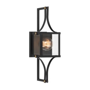 Raeburn 1-Light Outdoor Wall Lantern in Matte Black and Weathered Brushed Brass