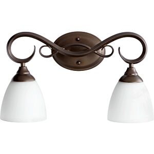 Powell 2-Light Bathroom Vanity Light in Oiled Bronze w with Satin Opal