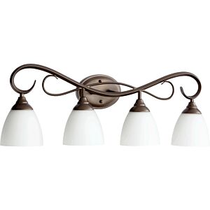 Powell 4-Light Bathroom Vanity Light in Oiled Bronze w with Satin Opal