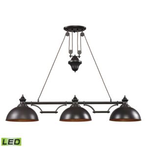 Farmhouse 3-Light LED Linear Chandelier in Oiled Bronze