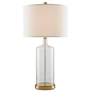 Hazel 1-Light Table Lamp in Clear Seeded Glass with Brass