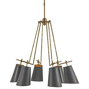 Jean-Louis 6-Light Chandelier in Old Brass with Marbella Black with Contemporary Gold Leaf