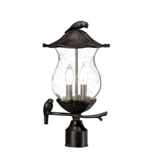 Avian 2-Light Black Coral Post Mount Light With Seeded Glass