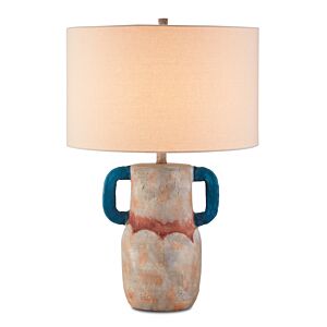 Arcadia 1-Light Table Lamp in Sand with Teal with Red