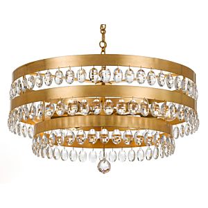 Crystorama Perla 6 Light 14 Inch Transitional Chandelier in Antique Gold with Clear Elliptical Faceted Crystals