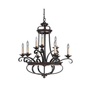 Stafford 9-Light Chandelier in Aged Bronze with Textured Black