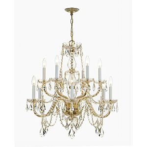 Traditional Crystal 12-Light Chandelier in Polished Brass