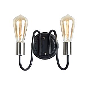 Haven 2-Light Wall Sconce in Black with Satin Nickel