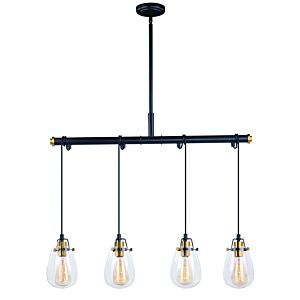 Kassidy 4-Light Linear Chandelier in Black and Natural Brass