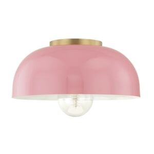 Avery 1-Light Flush Mount in Aged Brass with Pink