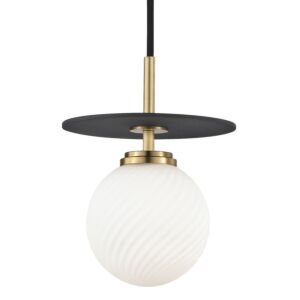 Ellis 1-Light LED Pendant in Aged Brass with Black