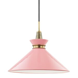 Kiki 1-Light Pendant in Aged Brass with Pink