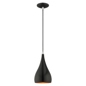 Amador 1-Light Mini Pendant in Shiny Black w with Polished Chromes