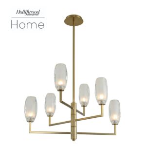 June 6-Light LED Chandelier in Winter Brass