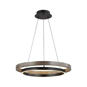 Grace 1-Light LED Chandelier in Matte Black with Weathered Oak Wood