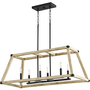 Alpine 6-Light Entry Pendant in Textured Black w with Driftwood finish