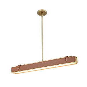 Valise LED Pendant in Vintage Brass with Cognac Leather