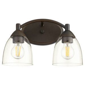 Barkley 2-Light Bathroom Vanity Light in Oiled Bronze w with Clear/Seeded