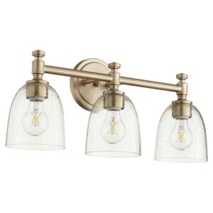 Rossington 3-Light Bathroom Vanity Light in Aged Brass w with Clear/Seeded