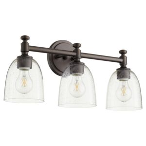 Rossington 3-Light Bathroom Vanity Light in Oiled Bronze w with Clear/Seeded