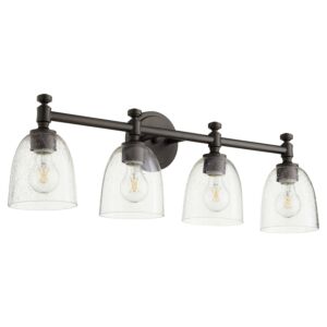 Rossington 4-Light Bathroom Vanity Light in Oiled Bronze w with Clear/Seeded